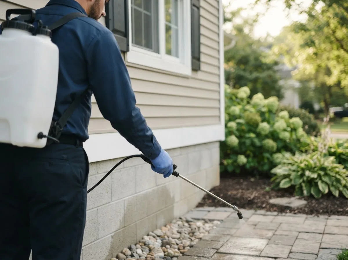 Pest control technician inspecting a home in Sloan, NV